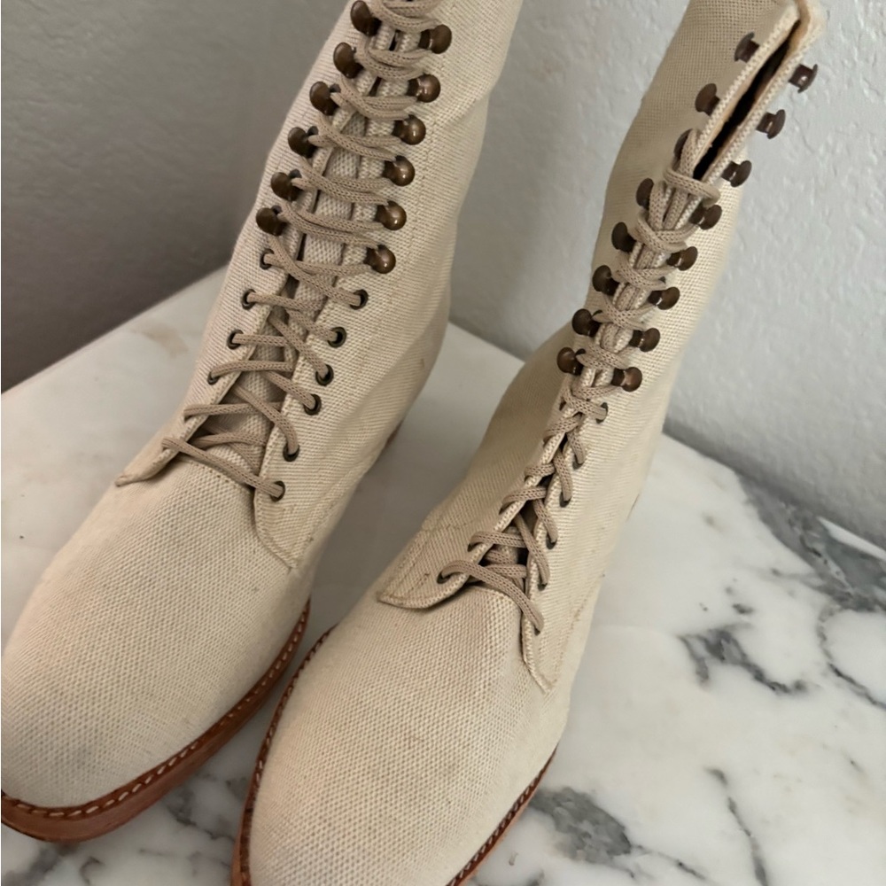 Elegant Cream Lace-Up Boots